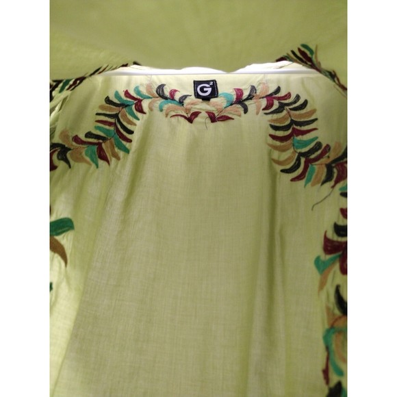 Bohemian Tunic Top Blouse Women's Size 14 Green Multicolor Floral Embroidered - Picture 7 of 11